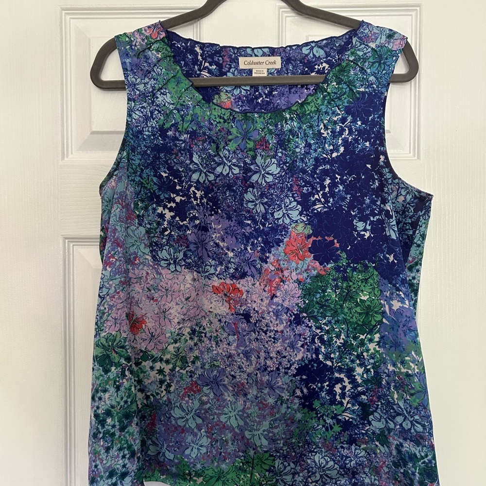 Coldwater Creek Women's Floral Tank Top - Blue, Green, and Red